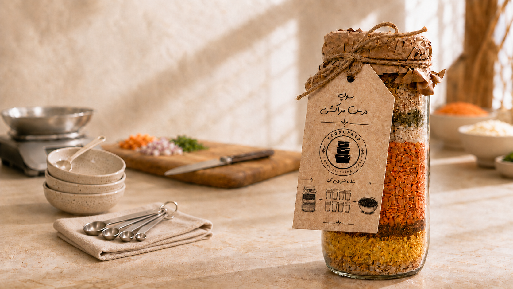 جار میکس اکونوپرپ روی میز روشن آشپزخانه، آماده برای شروع پخت